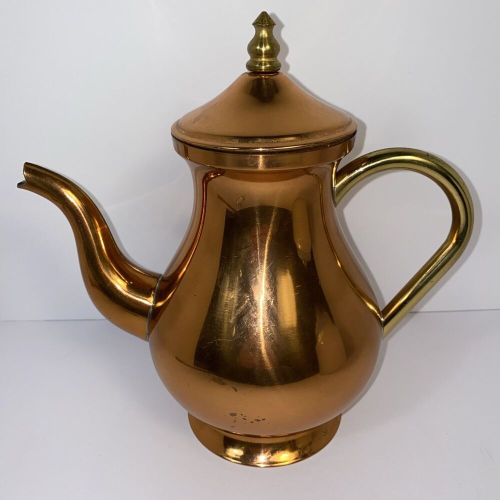 Vintage Solid Copper Tea Pot Coffee Server ODI Portugal MCM Rustic Boho Cottage
